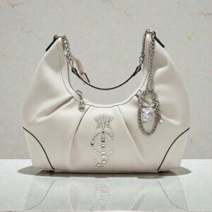 Juicy Couture Cream Rhinestone Logo Hobo Shoulder Bag Chain Strap Purse
